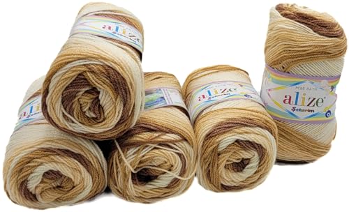 5 x 100g Babywolle Ilkadim Export Sekerim Bebe Batik Mehrfarbig, 500 Gramm Wolle Acryl Strickgarn (braun beige creme 3050) von Ilkadim Export