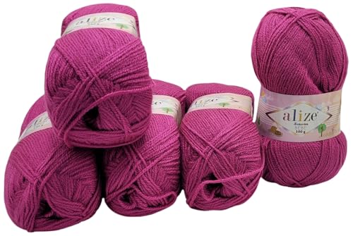 5 x 100g Strickwolle Alize Sekerim Bebe, 500 Gramm Wolle einfarbig, Strickgarn Babywolle (pink 130) von Ilkadim Export