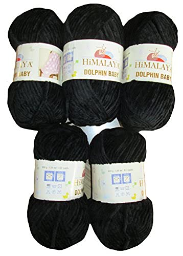 500 Gramm Dolphin Baby Strickwolle, Himalaya Babywolle einfarbig, 500 Gramm Wolle Strickgarn Super Bulky (schwarz 80311) von Ilkadim Export