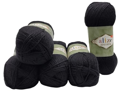 500 Gramm Ilkadim Export Alpaka Royal Strickwolle, 5 x 100 Gramm Strickgarn einfarbig mit 15% Alpakawolle (schwarz 60) von Ilkadim Export