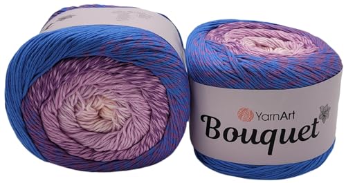 500 Gramm Ilkadim Export Bouquet Bobbel Wolle Farbverlauf, 100% Baumwolle, Bobble Strickwolle Mehrfarbig (blau flieder rosa weiss p 726) von Ilkadim Export