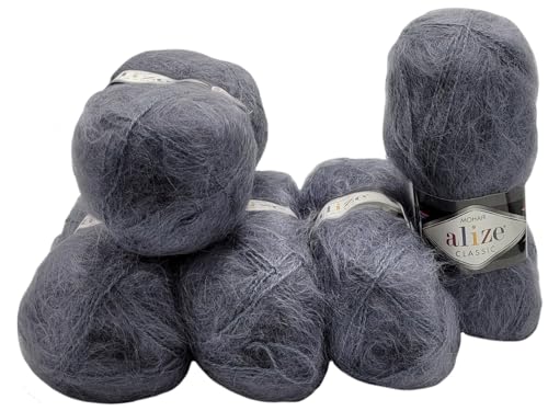 500 Gramm Ilkadim Export Mohair Classic Strickwolle, 5 x 100 Gramm Strickgarn einfarbig mit 25% Mohair Wolle (grau 87) von Ilkadim Export