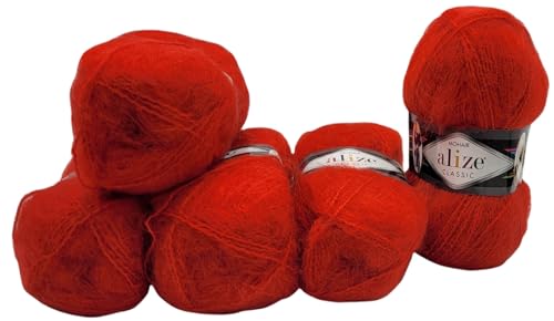 500 Gramm Ilkadim Export Mohair Classic Strickwolle, 5 x 100 Gramm Strickgarn einfarbig mit 25% Mohair Wolle (rot 56) von Ilkadim Export