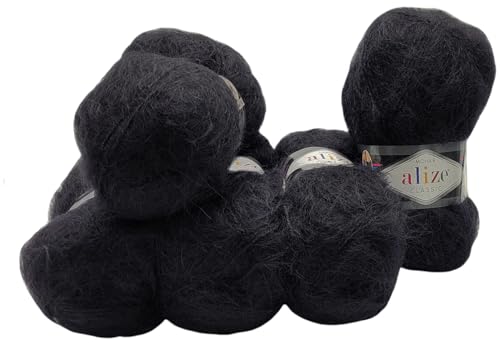 500 Gramm Ilkadim Export Mohair Classic Strickwolle, 5 x 100 Gramm Strickgarn einfarbig mit 25% Mohair Wolle (schwarz 60) von Ilkadim Export