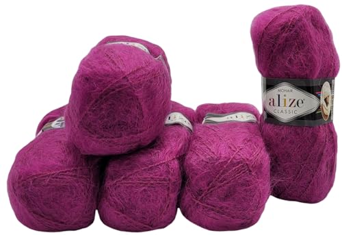 500 Gramm Ilkadim Export Mohair Classic Strickwolle, 5 x 100 Gramm Strickgarn einfarbig mit 25% Mohair Wolle (violett 209) von Ilkadim Export