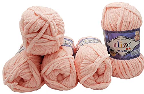 500 Gramm Ilkadim Export Velluto Strickwolle, Babywolle, 5 x 100 Gramm Wolle Super soft Bulky (apricot 340) von Ilkadim Export