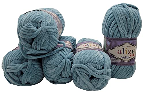 500 Gramm Ilkadim Export Velluto Strickwolle, Babywolle, 5 x 100 Gramm Wolle Super soft Bulky (blaugrau 414) von Ilkadim Export