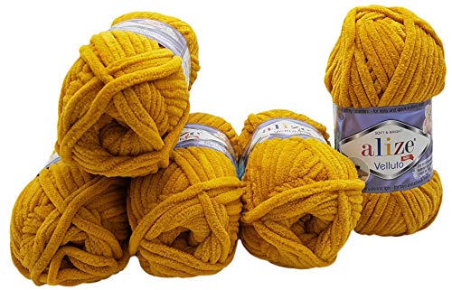 500 Gramm Ilkadim Export Velluto Strickwolle, Babywolle, 5 x 100 Gramm Wolle Super soft Bulky (goldgelb 02) von Ilkadim Export