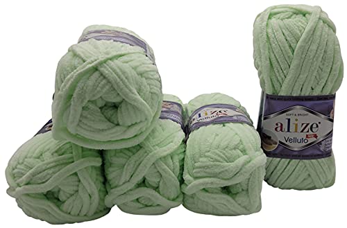 500 Gramm Ilkadim Export Velluto Strickwolle, Babywolle, 5 x 100 Gramm Wolle Super soft Bulky (mint 464) von Ilkadim Export