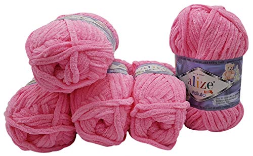 500 Gramm Ilkadim Export Velluto Strickwolle, Babywolle, 5 x 100 Gramm Wolle Super soft Bulky (rosa 121) von Ilkadim Export