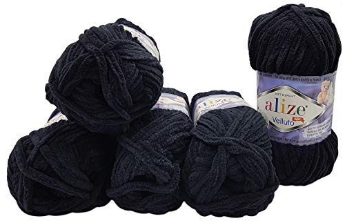 500 Gramm Ilkadim Export Velluto Strickwolle, Babywolle, 5 x 100 Gramm Wolle Super soft Bulky (schwarz 60) von Ilkadim Export