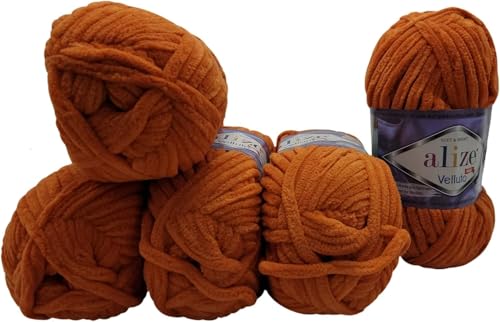 500 Gramm Ilkadim Export Velluto Strickwolle, Babywolle, 5 x 100 Gramm Wolle Super soft Bulky (terrakotta 06) von Ilkadim Export