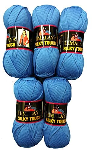 500 Gramm Seta Lux Wolle, 5 x 100 Gramm Silky Touch Strickgarn 100% Exoline seidig super soft (blau 205-08) von Ilkadim Export