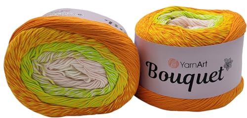 500 Gramm YarnArt Bouquet Bobbel Wolle Farbverlauf, 100% Baumwolle, Bobble Strickwolle Mehrfarbig (orange kiwi weiss p 714) von Ilkadim Export