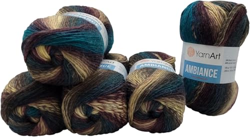 500 g Ilkadim Export Ambiance Strickwolle mehrfarbig mit Farbverlauf 5 x 100 Gramm Strickgarn mit 20% Wolle-Anteil (bordeaux petrol beige 163) von Ilkadim Export