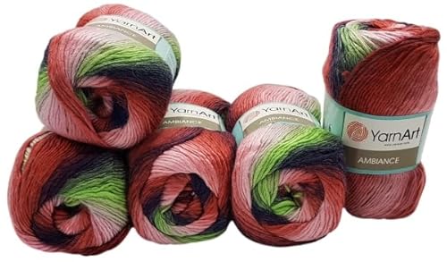 500 g Ilkadim Export Ambiance Strickwolle mehrfarbig mit Farbverlauf 5 x 100 Gramm Strickgarn mit 20% Wolle-Anteil (lila rot rosa mint 150) von Ilkadim Export