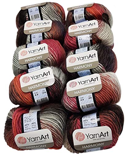 500 g Ilkadim Export Harmony Strickwolle mit 60% Wolle-Anteil, 10 x 50 Gramm Strickgarn mehrfarbig mit Farbverlauf (braun bordeaux grau A8) von Ilkadim Export