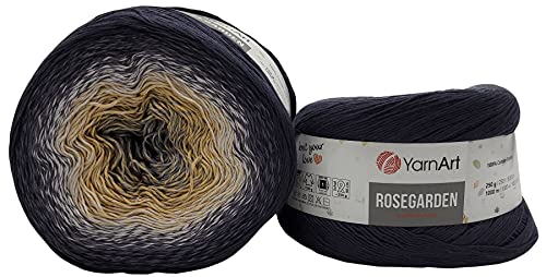 500g Ilkadim Export Rosegarden, 500 Gramm Bobbel Wolle Farbverlauf, 100% Baumwolle, Bobble Strickwolle Mehrfarbig (anthrazit grau ocker 323) von Ilkadim Export