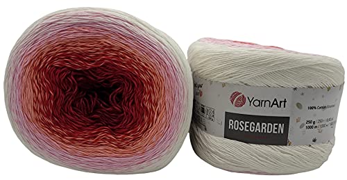 500g Ilkadim Export Rosegarden, 500 Gramm Bobbel Wolle Farbverlauf, 100% Baumwolle, Bobble Strickwolle Mehrfarbig (rot rosa apricot weiss 304) von Ilkadim Export