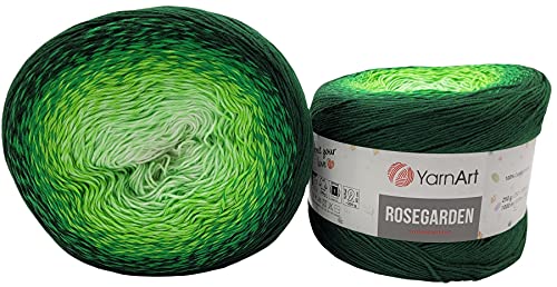 500g Ilkadim Export Rosegarden, 500 Gramm Bobbel Wolle Farbverlauf, 100% Baumwolle, Bobble Strickwolle Mehrfarbig (weiss grün 319) von Ilkadim Export