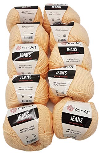 500g Strickwolle Ilkadim Export Jeans einfarbig mit 55% Baumwolle, 10 x 50 Gramm Wolle uni (apricot 73) von Ilkadim Export