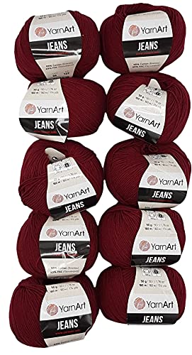 500g Strickwolle Ilkadim Export Jeans einfarbig mit 55% Baumwolle, 10 x 50 Gramm Wolle uni (bordeaux 66) von Ilkadim Export