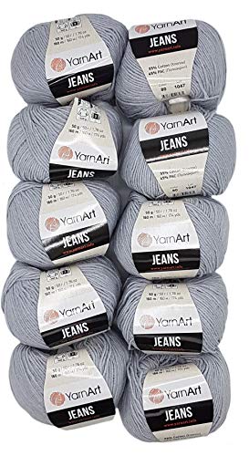 500g Strickwolle Ilkadim Export Jeans einfarbig mit 55% Baumwolle, 10 x 50 Gramm Wolle uni (grau 80) von Ilkadim Export