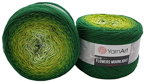 520 Gramm Ilkadim Export Flowers Moonlight Bobbel Wolle mit Glitzer und Farbverlauf, 53% Baumwolle, Bobble Strickwolle Mehrfarbig (grün kiwi 3283) von Ilkadim Export