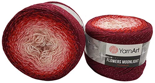 520 Gramm Ilkadim Export Flowers Moonlight Bobbel Wolle mit Glitzer und Farbverlauf, 53% Baumwolle, Bobble Strickwolle Mehrfarbig (rot rosa weiss 3269) von Ilkadim Export