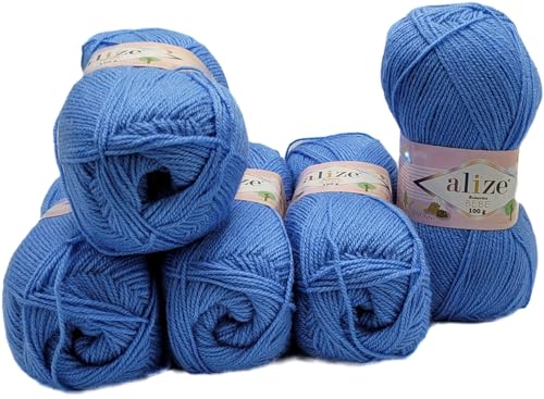 Ilkadim Export Sekerim Bebe 5 x 100 Gramm Wolle Uni Farbe, 500 Gramm Strickwolle, Strickwolle und Häkeln (blau 289) von Ilkadim Export