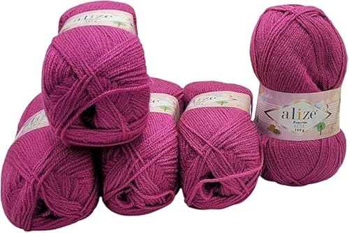 Ilkadim Export Sekerim Bebe 5 x 100 Gramm Wolle Uni Farbe, 500 Gramm Strickwolle, Strickwolle und Häkeln (pink 130) von Ilkadim Export