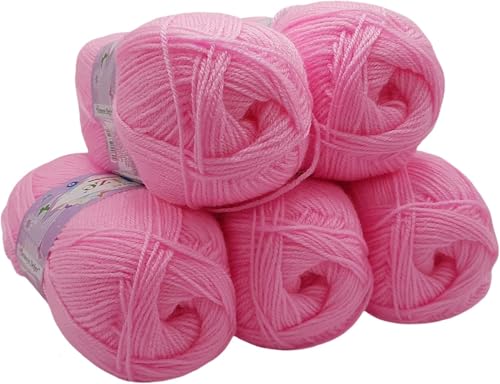 Ilkadim Export Sekerim Bebe 5 x 100 Gramm Wolle Uni Farbe, 500 Gramm Strickwolle, Strickwolle und Häkeln (rosa 191) von Ilkadim Export