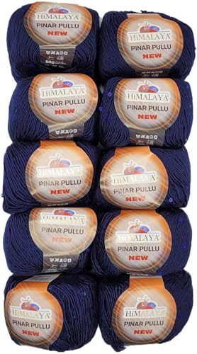 Pinar Pullu 10 x 50g Strickwolle einfarbig mit Pailletten, 500 Gramm Paillettengarn, Paillettenwolle 31% Wolle-Anteil, Effektgarn, Strickgarn (blau 61206) von Ilkadim Export