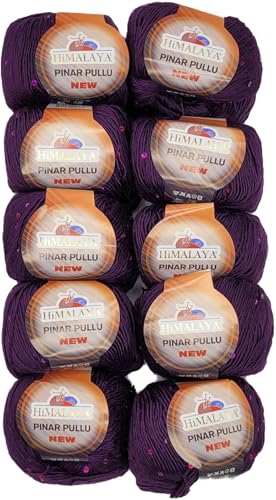 Pinar Pullu 10 x 50g Strickwolle einfarbig mit Pailletten, 500 Gramm Paillettengarn, Paillettenwolle 31% Wolle-Anteil, Effektgarn, Strickgarn (lila 61204) von Ilkadim Export