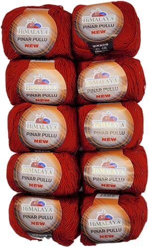 Pinar Pullu 10 x 50g Strickwolle einfarbig mit Pailletten, 500 Gramm Paillettengarn, Paillettenwolle 31% Wolle-Anteil, Effektgarn, Strickgarn (rot 61205) von Ilkadim Export