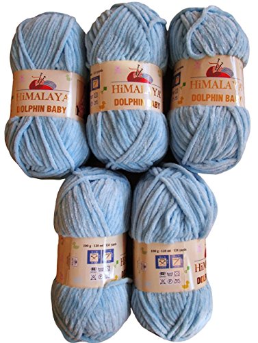 5 x 100 Gramm Himalaya Dolphin Strickwolle, Babywolle , 500 Gramm Wolle Super Bulky (hellblau 80306) von Ilkadim