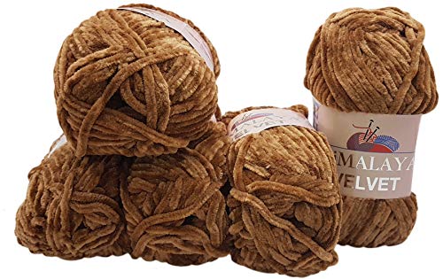 5 x 100 Gramm Himalaya Velvet Micro-Polyester Strickwolle, Babywolle samtig 500 Gramm Wolle (braun 90037) von Ilkadim