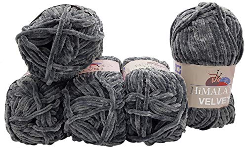 5 x 100 Gramm Himalaya Velvet Micro-Polyester Strickwolle, Babywolle samtig 500 Gramm Wolle (grau 90020) von Ilkadim