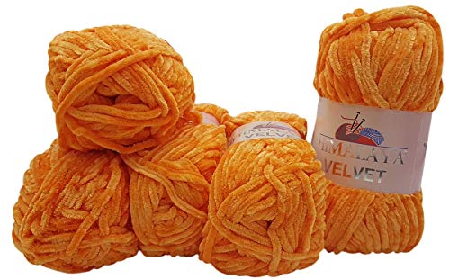 5 x 100 Gramm Himalaya Velvet Micro-Polyester Strickwolle, Babywolle samtig 500 Gramm Wolle (orange 90016) von Ilkadim