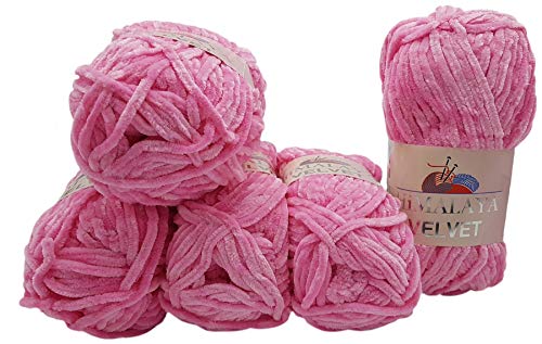 5 x 100 Gramm Himalaya Velvet Micro-Polyester Strickwolle, Babywolle samtig 500 Gramm Wolle (rosa 90009) von Ilkadim