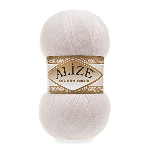 5 x 100 g Alize Angora Gold Strickwolle mit 20% Wolle, 500 Gramm Paket (natur 599) von Ilkadim