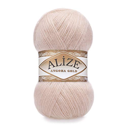 5 x 100 g Alize Angora Gold Strickwolle mit 20% Wolle, 500 Gramm Paket (puder 404) von Ilkadim