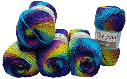 5 x 100 g YarnArt Ambiance Strickwolle mehrfarbig mit Farbverlauf, 500 Gramm Strickgarn mit 20% Wolle-Anteil (beere lila terrakotta u.a. 153) von Ilkadim