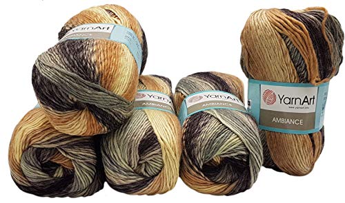 5 x 100 g YarnArt Ambiance Strickwolle mehrfarbig mit Farbverlauf, 500 Gramm Strickgarn mit 20% Wolle-Anteil (braun beige creme 151) von Ilkadim