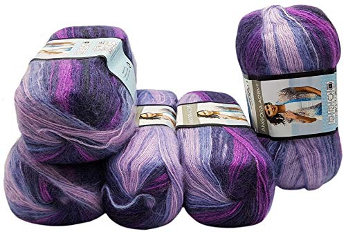 5 x 100 g Ilkadim Export Angora Active Strickwolle mehrfarbig mit Farbverlauf, 500 Gramm Strickgarn mit 25% Mohair Wolle-Anteil (lila flieder rosa 847) von Ilkadim