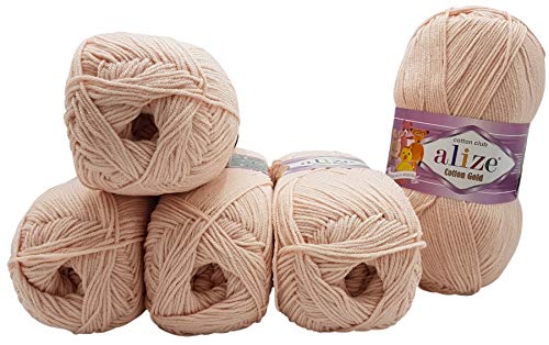 5 x 100g Strickwolle Alize Cotton gold mit 55% Baumwolle, 500 Gramm Wolle einfarbig (blush 401) von Ilkadim