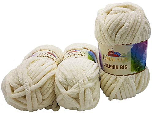 Ilkadim 3 x 200 Gramm Himalaya Dolphin Big, Strickwolle Extras dick, Babywolle 600 Gramm Wolle Super Bulky (Creme 76705) von Ilkadim