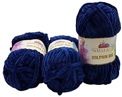 Ilkadim 3 x 200 Gramm Himalaya Dolphin Big, Strickwolle Extras dick, Babywolle 600 Gramm Wolle Super Bulky (blau 76708) von Ilkadim