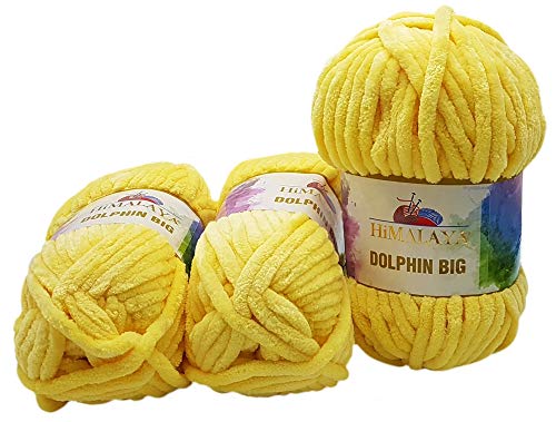 Ilkadim 3 x 200 Gramm Himalaya Dolphin Big, Strickwolle Extras dick, Babywolle 600 Gramm Wolle Super Bulky (gelb 76702) von Ilkadim