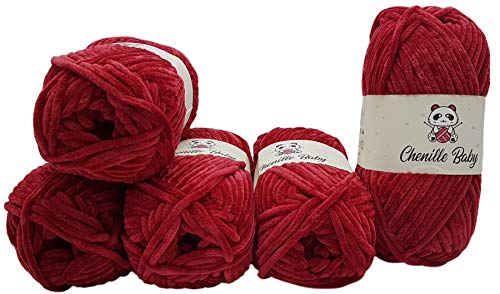 Ilkadim 5 x 100 Gramm Chenille Baby Strickwolle, Babywolle, 500 Gramm Wolle Super Bulky (Bordeaux 100-20) von Ilkadim